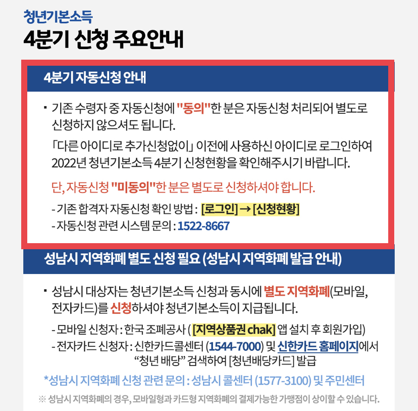 청년기본소득 4분기 신청 주요안내