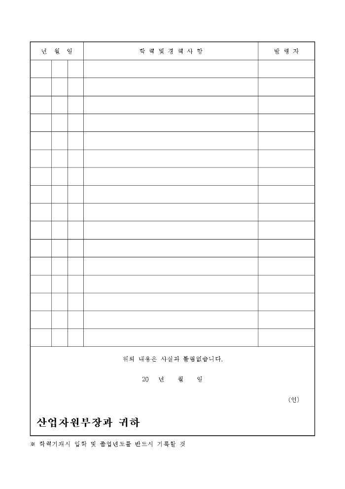 이력서 양식(한글양식)