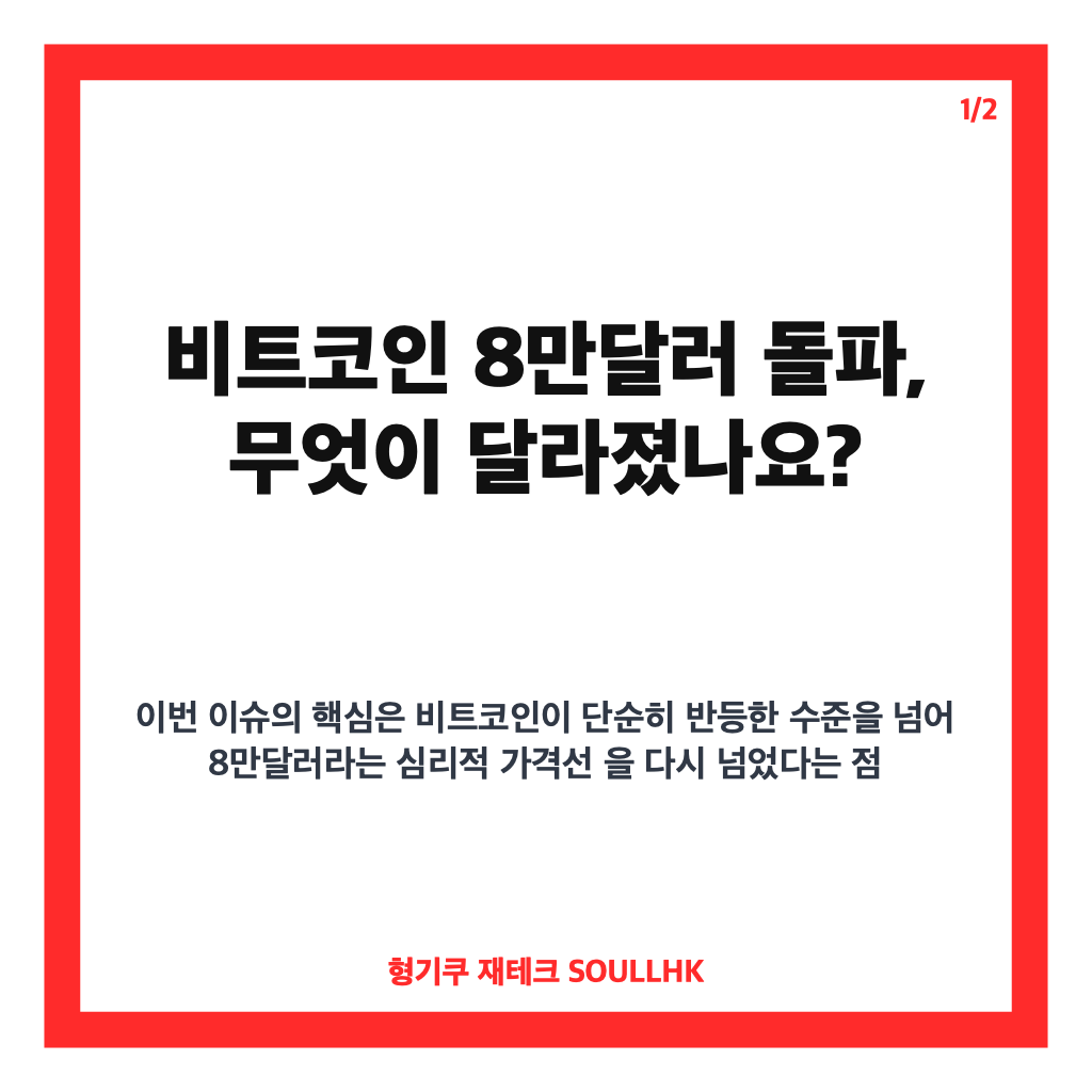 비트코인 8만달러 돌파, 반등 배경과 향후 시장 변수 정리 카드뉴스 1