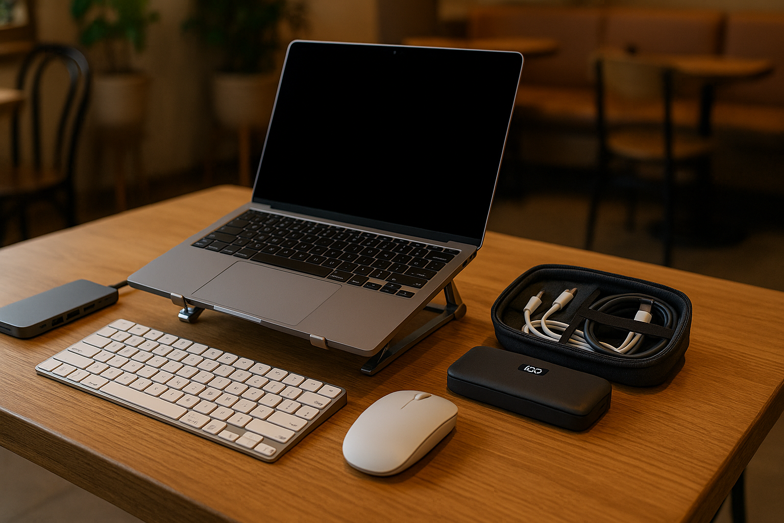 카페에서의 노트북 작업 준비