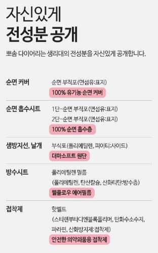 뽀솜다이어리생리대 전성분 홈페이지에 공개