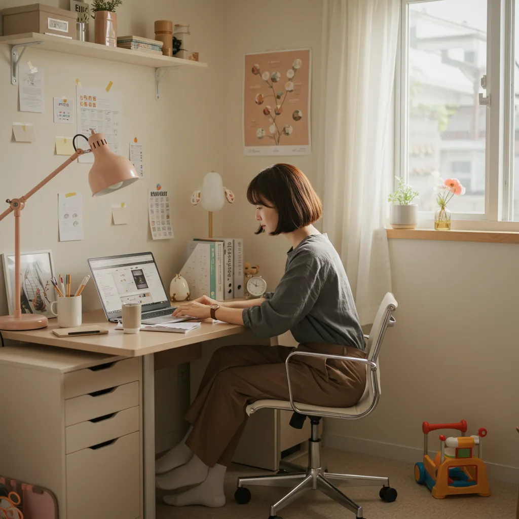 부업에 열중하고 있는 여성의 모습