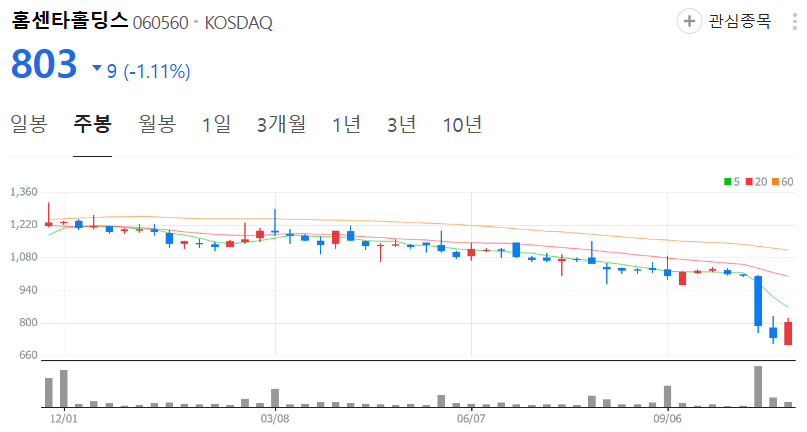 홈센타홀딩스-주가-주봉