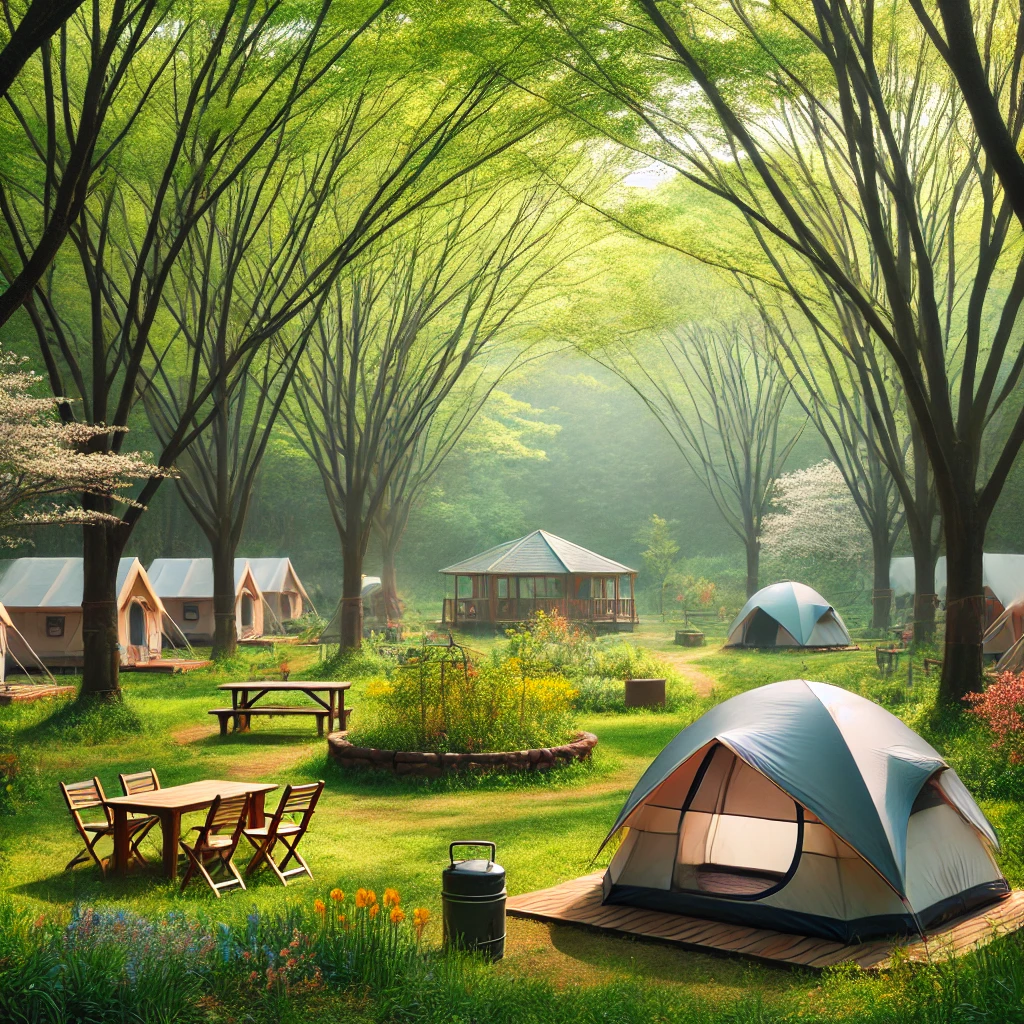 초막골 생태공원 캠핑장 - 군포시의 자연 친화적인 도심 속 캠핑장, 잔디 사이트와 산책로