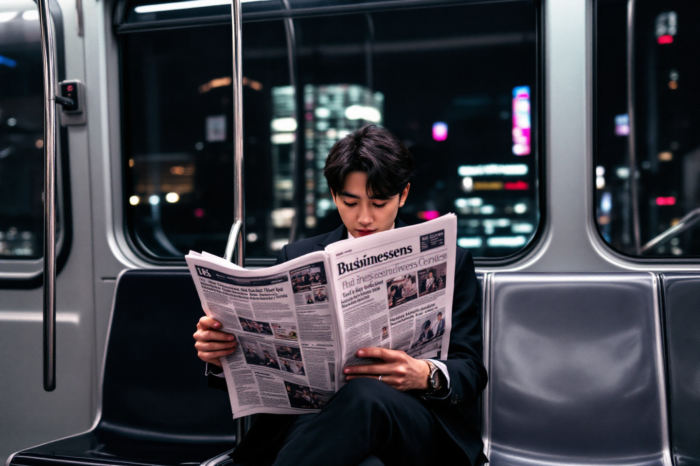 경제신문을 보고 있는 남성