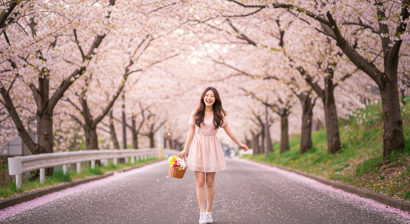 벚꽃놀이를 하는 여자