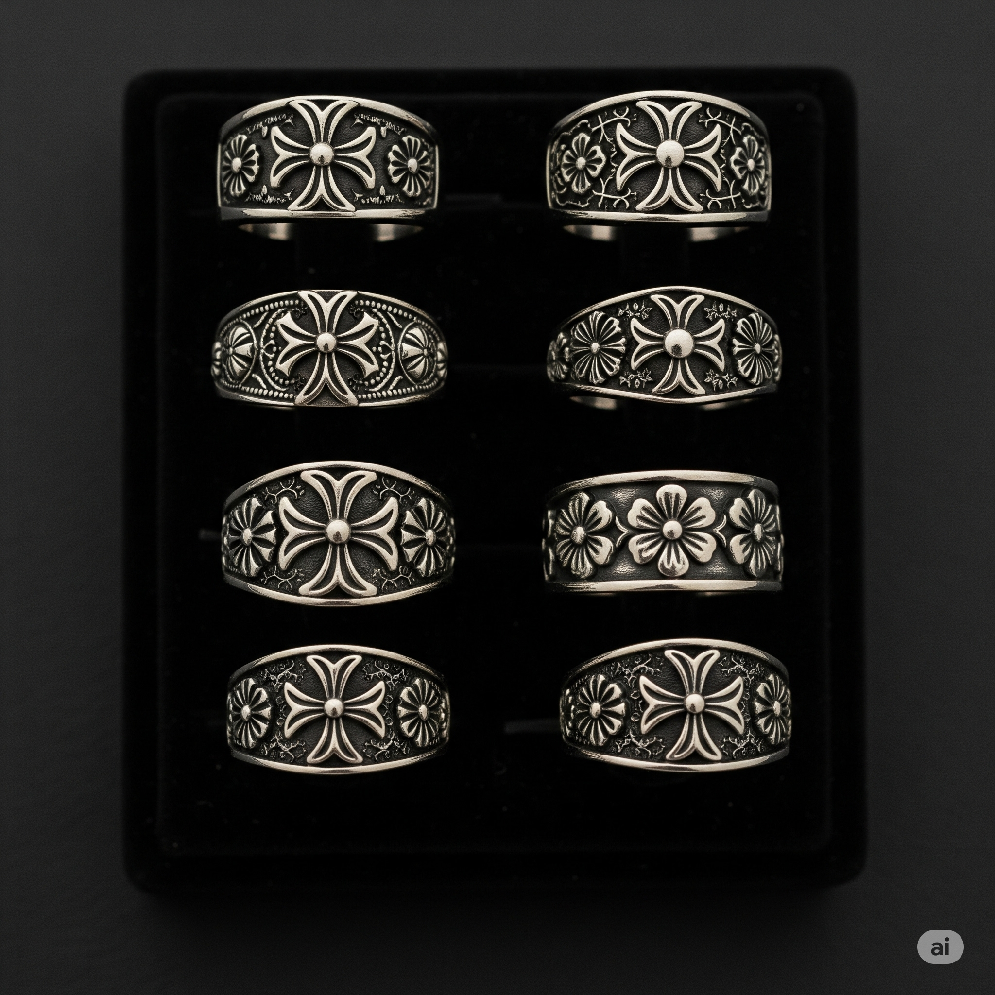 크롬하츠 반지 모델들이 진열된 모습입니다