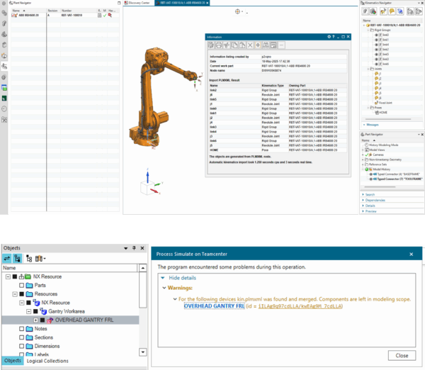 NX와 Process Simulate 단일 부품 키네마틱 연동 화면