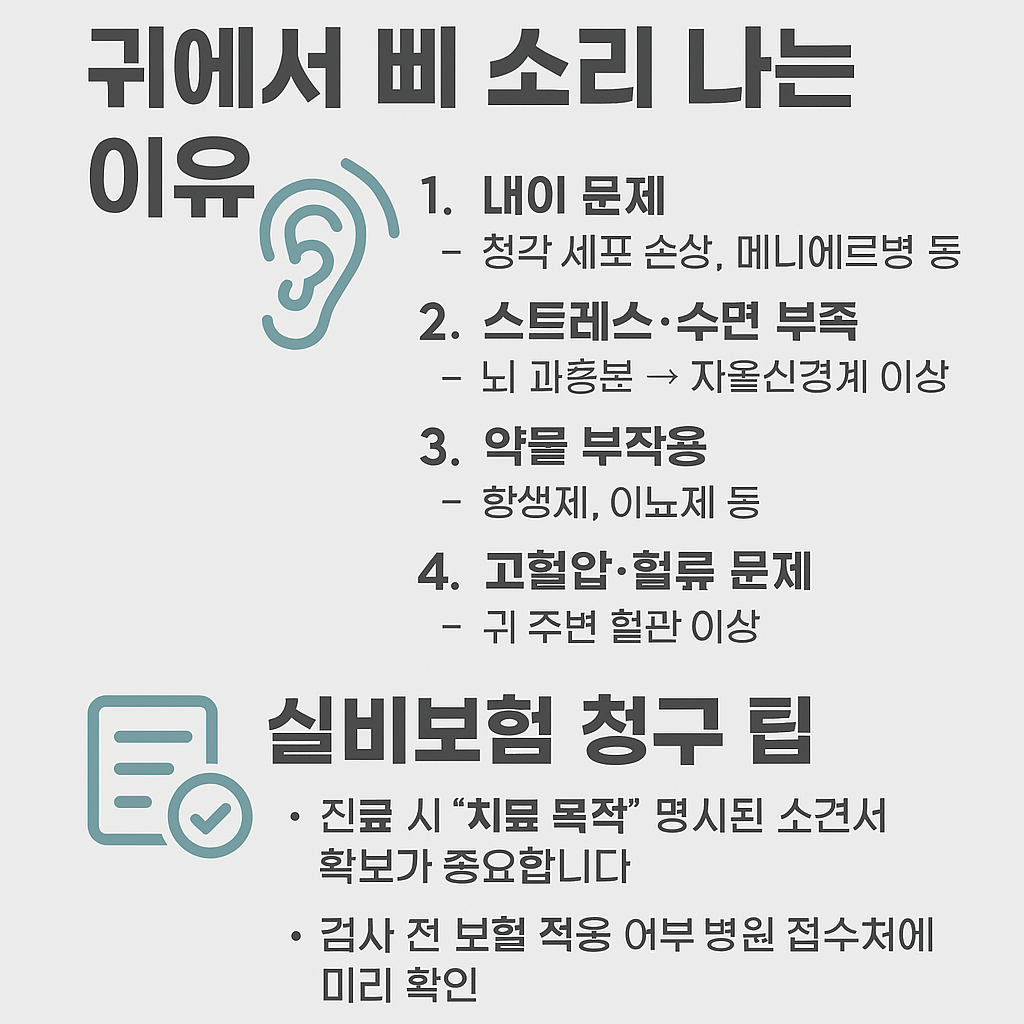귀에서 삐 소리 나는 이유 & 실비보험 적용 팁 총정리