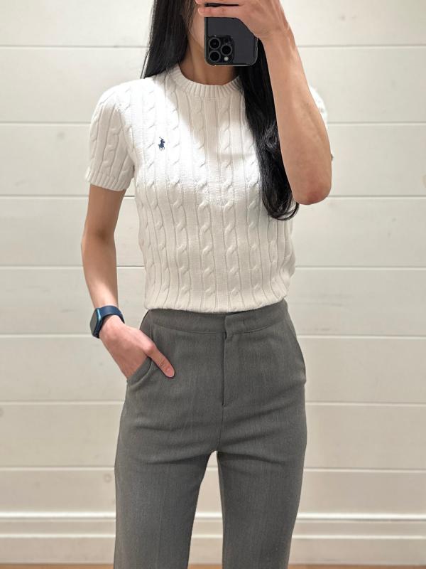 폴로랄프로렌 여성 포니 꽈배기 반팔 니트 스웨터 211910987