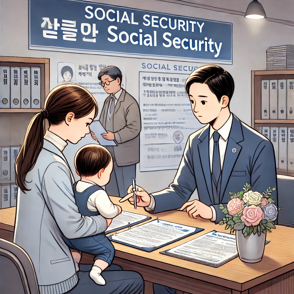 사회 보장 혜택을 설명하는 한국의 정부 공무원