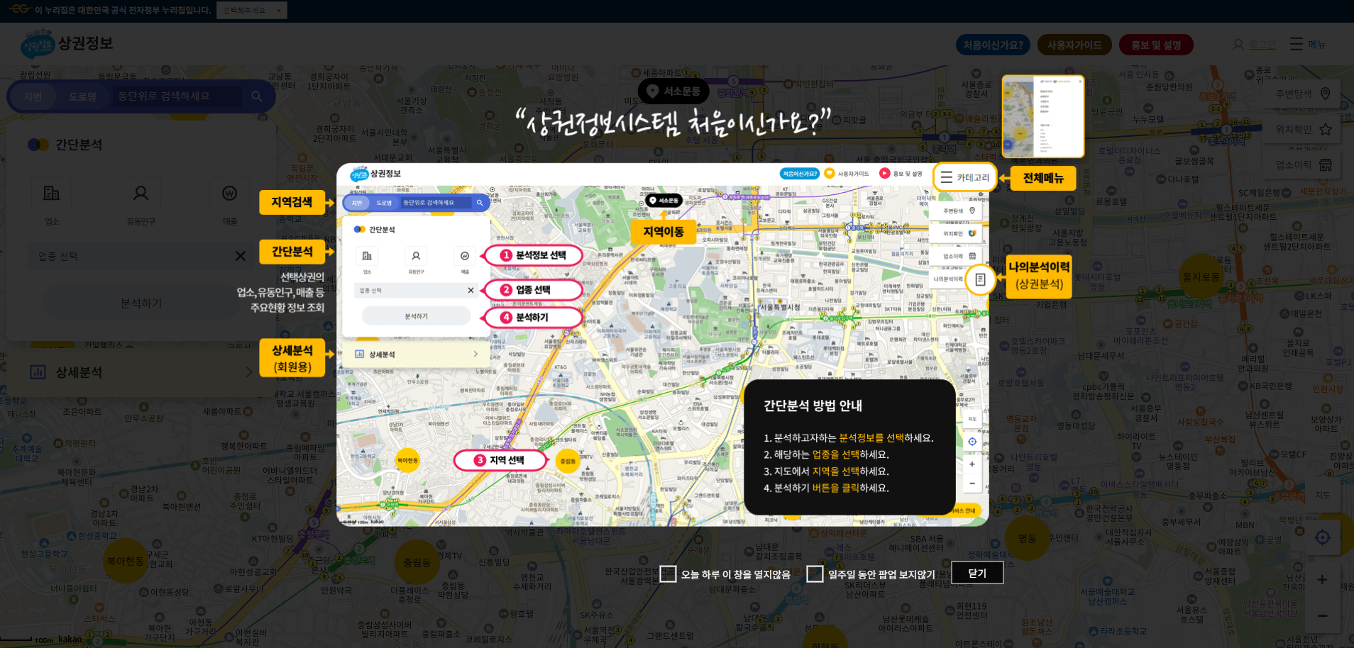 소상공인 상권 분석 시스템 시스템 사용 방법 1