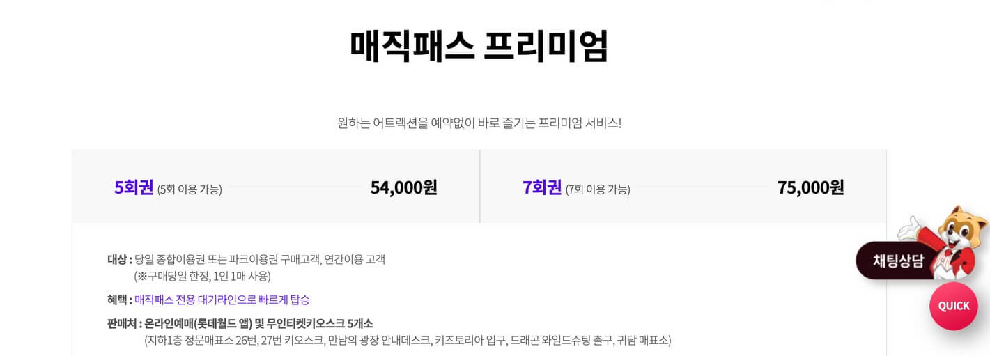 매직패스 가격안내