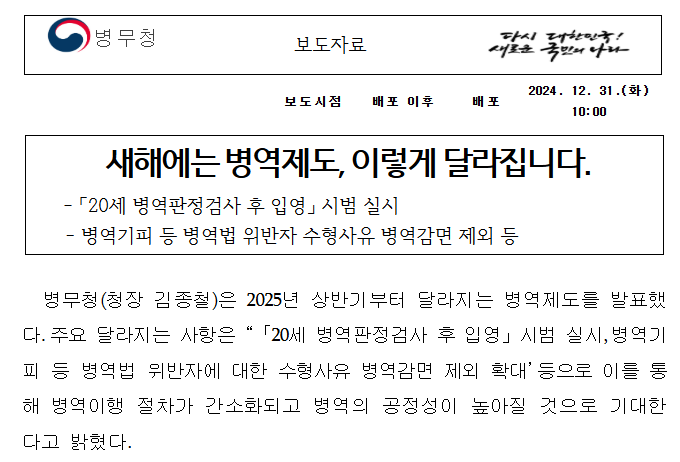 2025 병역제도 변경사항