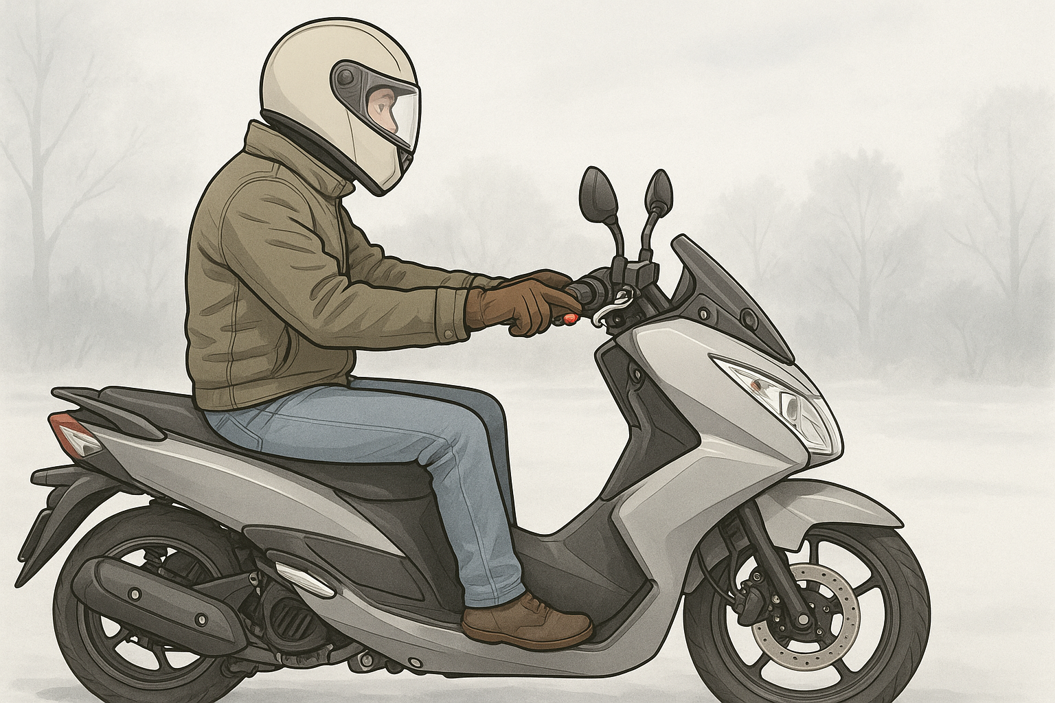 겨울에 스쿠터 타는 사람 일러스트