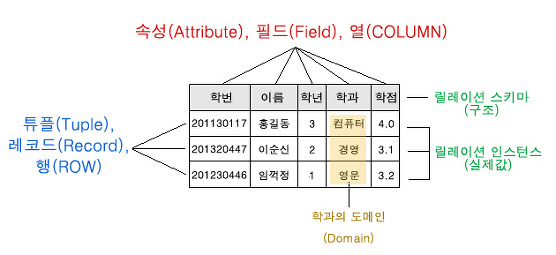 데이터베이스-테이블-용어