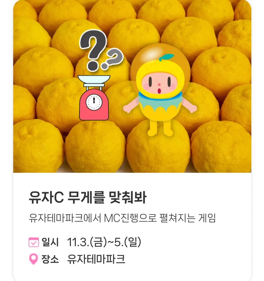 고흥유자축제 - 체험/참여 프로그램 : 유자C 무게를 맞춰봐