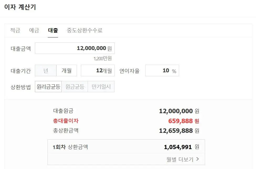 원리금균등분할 상환 예시