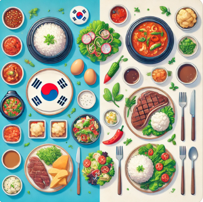 한국과 미국의 음식 비교 사진