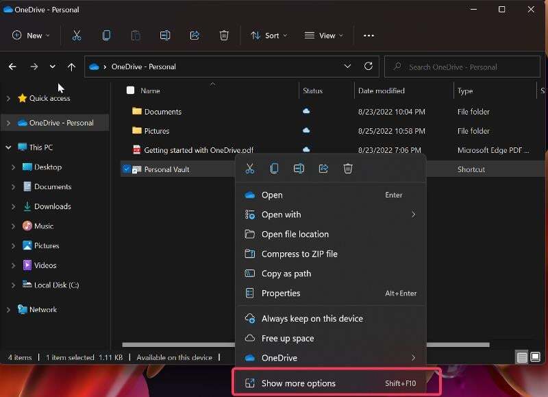 원드라이드 개인 폴더 옵션