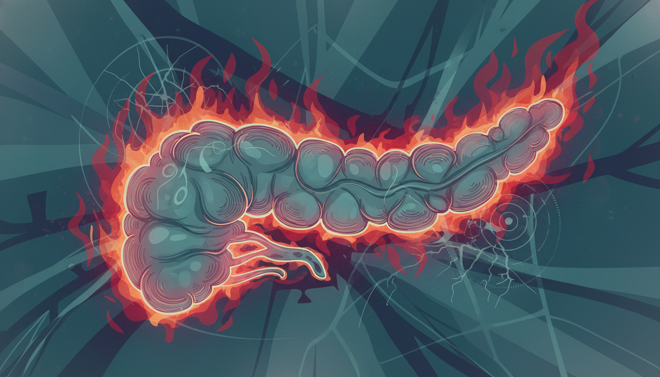 염증이 발생한 췌장을 묘사한 의학적 삽화