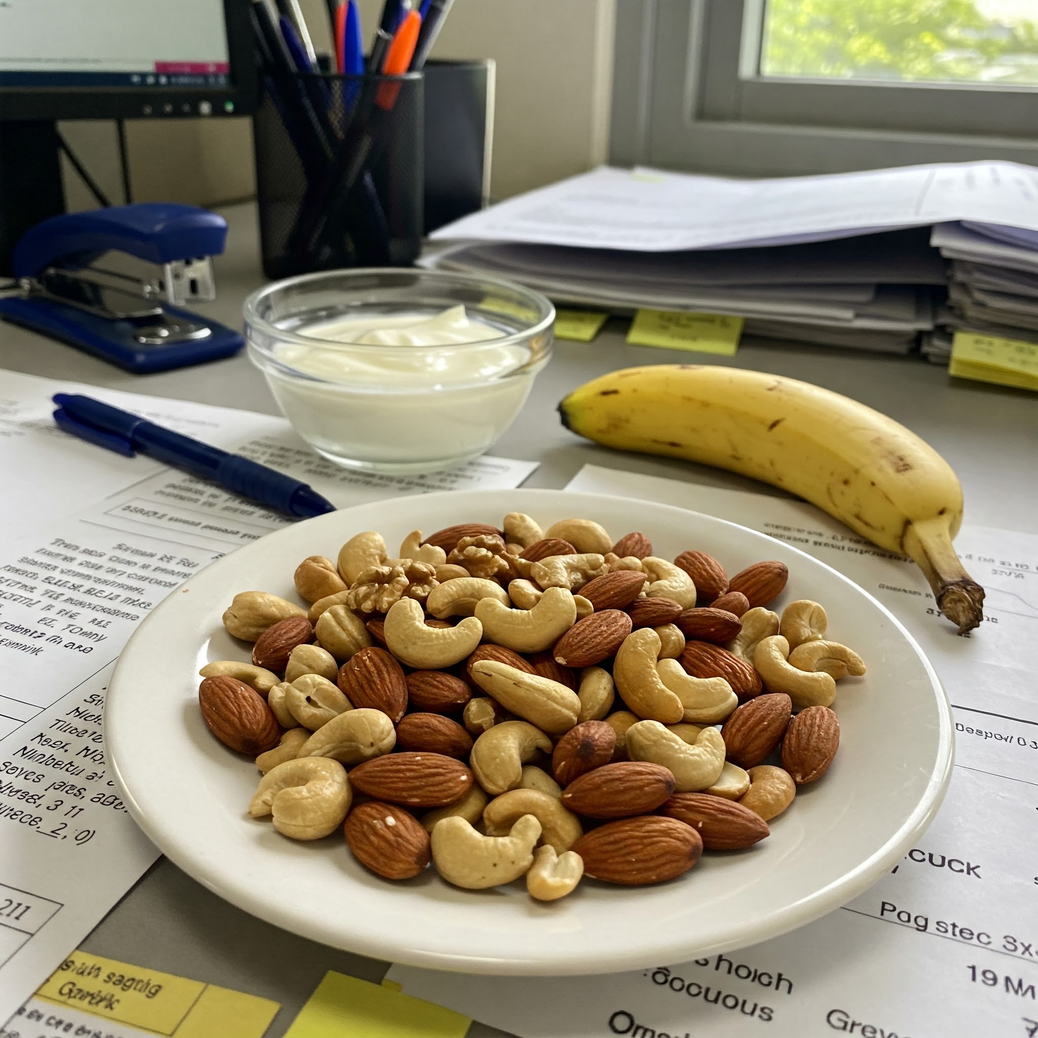 견과류 한 줌 그릭 요거트 바나나