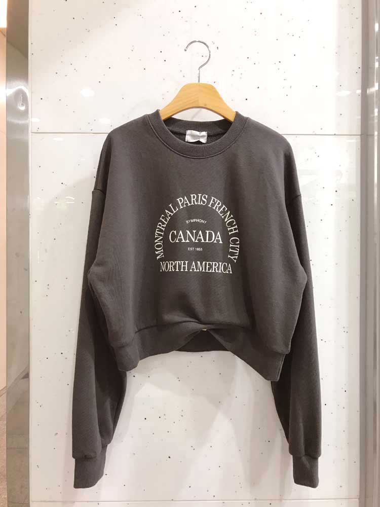 CANADA 레터링 크롭 여자 맨투맨 티셔츠