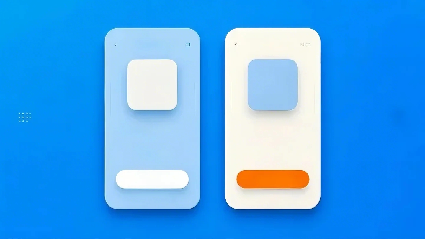 파란 배경 위에 CTA 버튼 색상 비교 UI