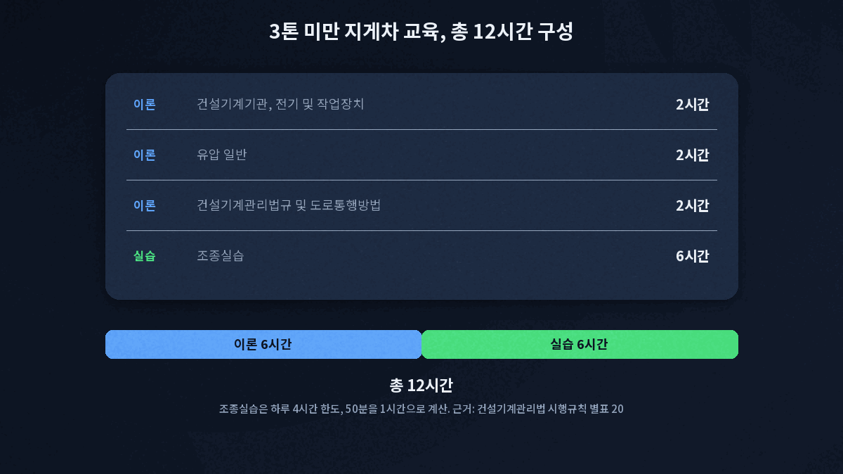 소형건설기계조종교육 3톤 미만 지게차 이론 6시간 실습 6시간 총 12시간