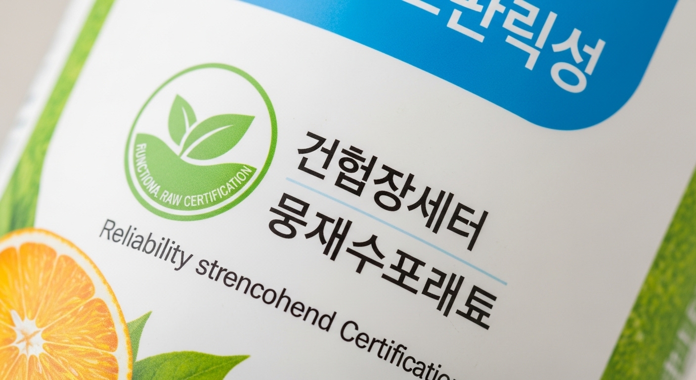 제품 라벨에 &lsquo;기능성 원료 인증&rsquo; 마크가 새겨진 모습
