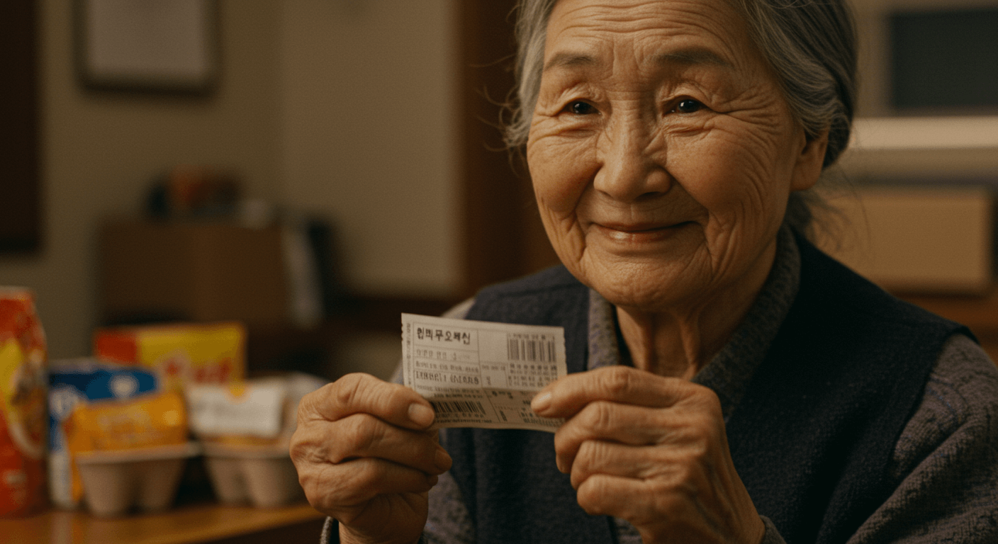 쿠폰을 들고 있는 할머니 모습