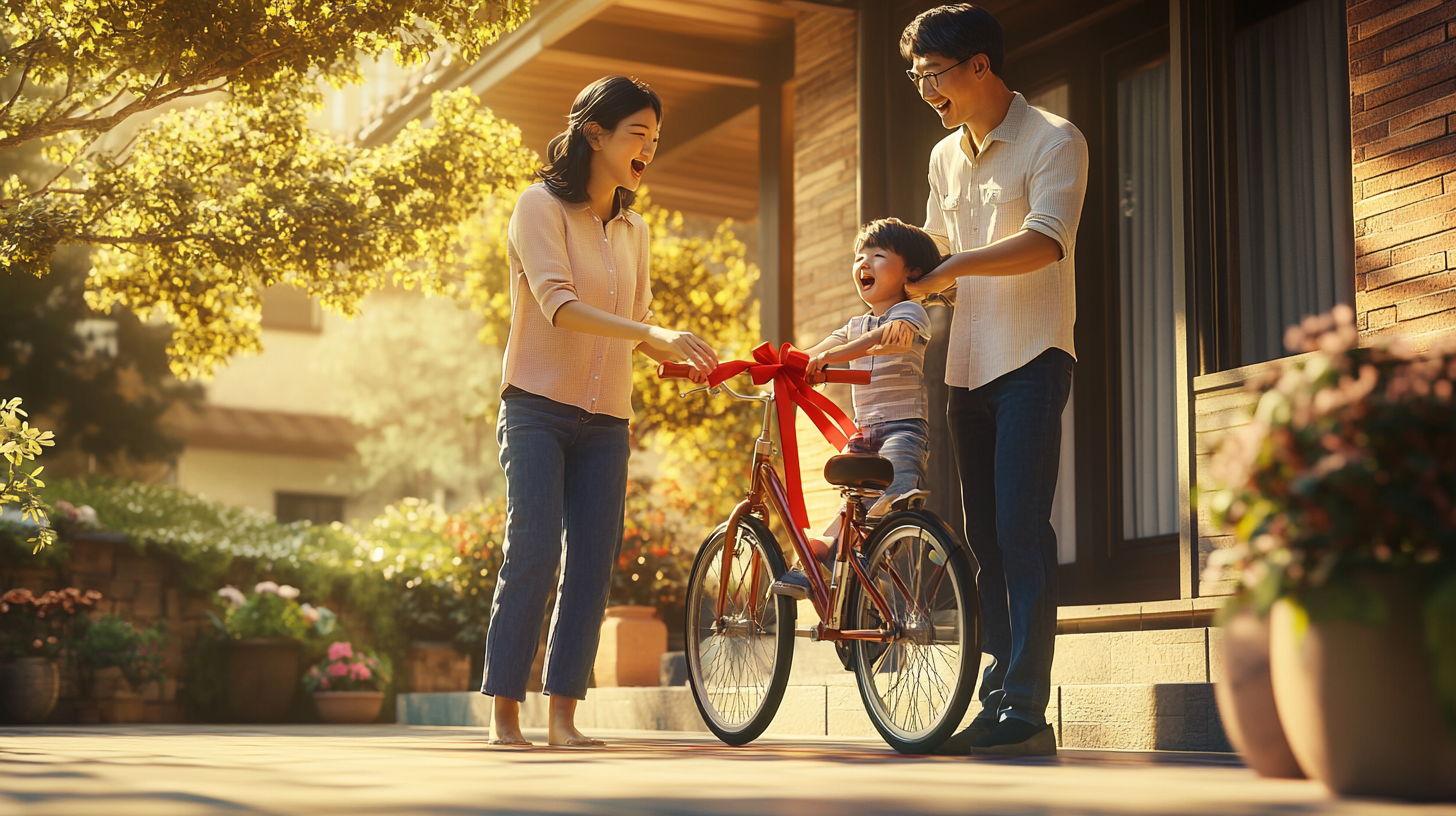 어린이날 선물 추천으로 자전거를 선물하는 부모님들