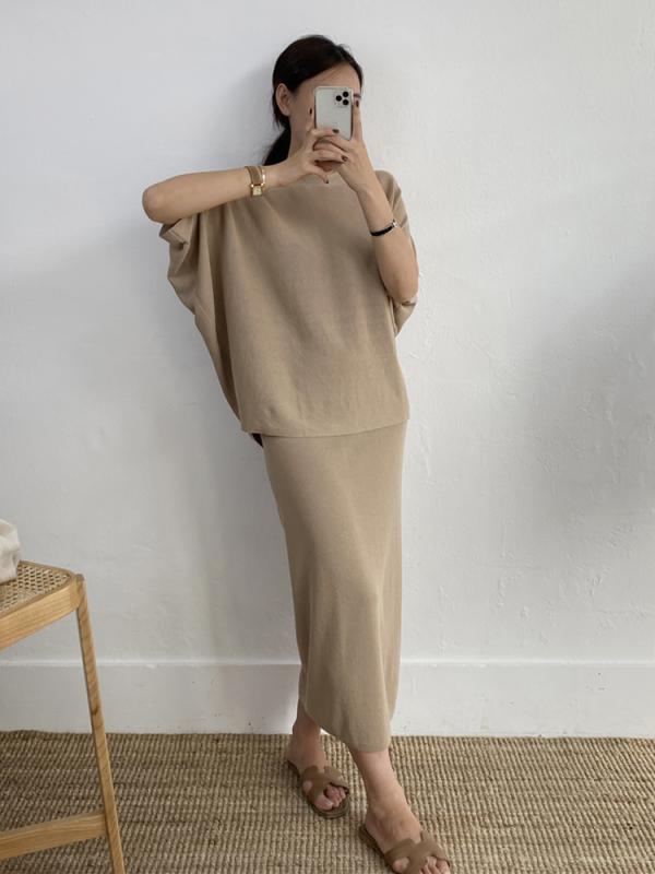 여름 투피스 가오리 루즈핏 니트 스커트 투피스 세트 셋업