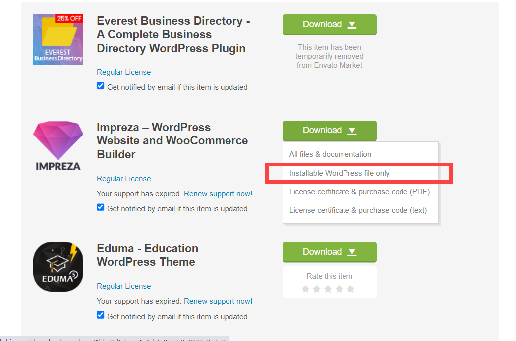 워드프레스 Impreza 테마 설치 파일 다운로드