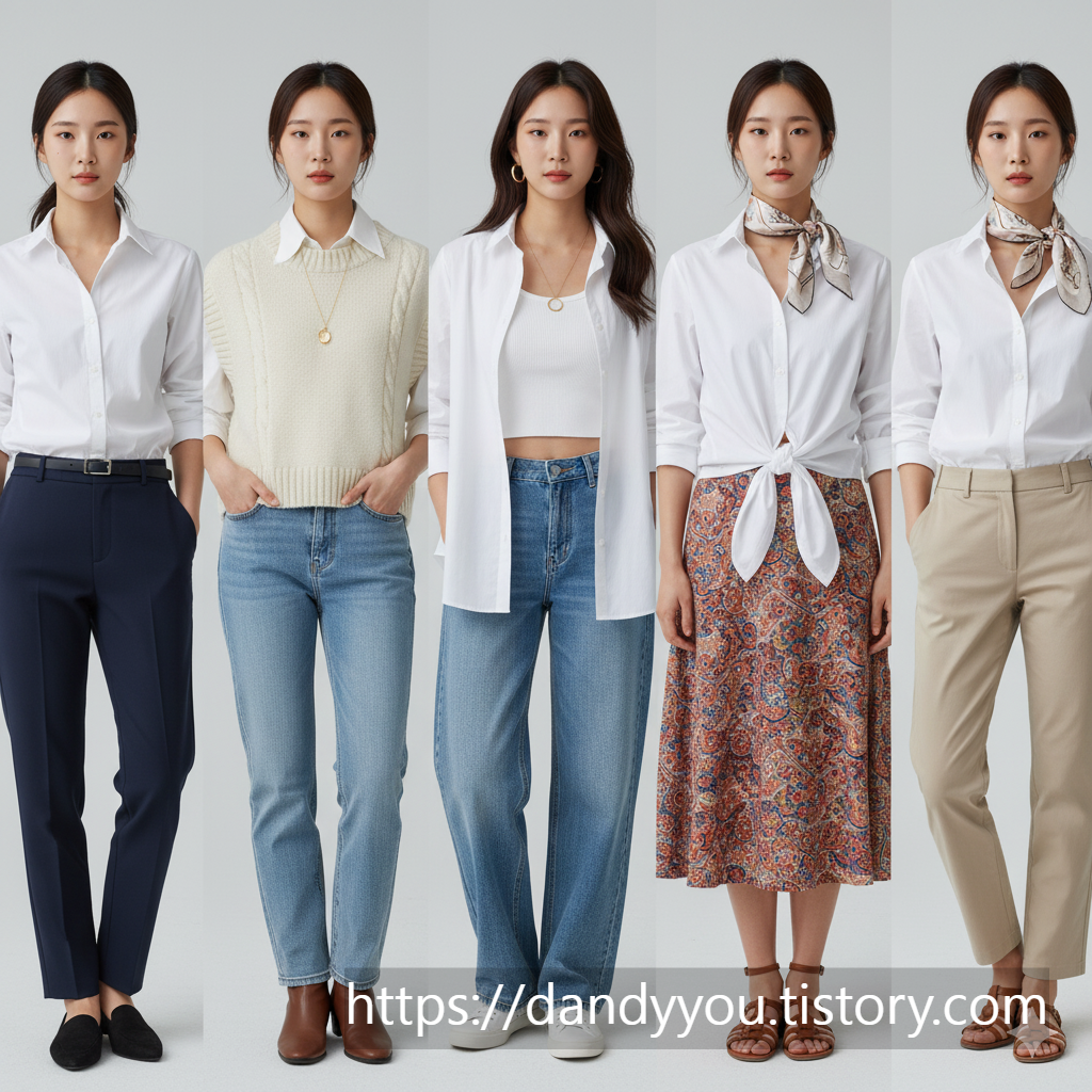 셔츠 룩에 어울리는 '뷰티' 스타일링