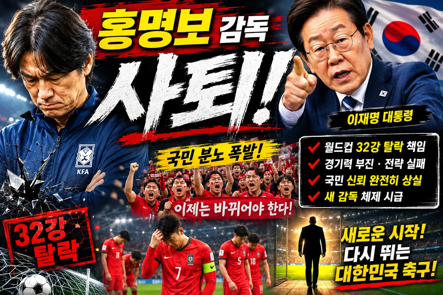 홍명보 감독 자진사퇴 확정 1분35초 입장문
주머니 손 넣고 퇴장 정몽규 책임론 한국 축구 재건 2026