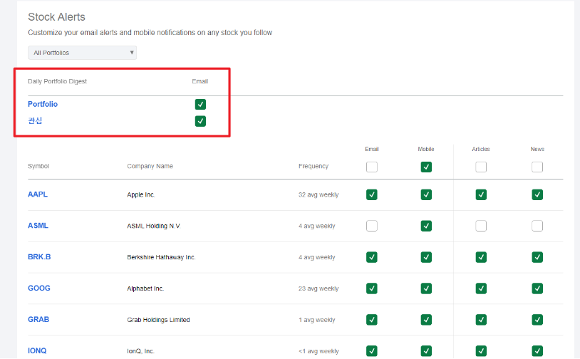 포트폴리오를 기준으로 구독해제