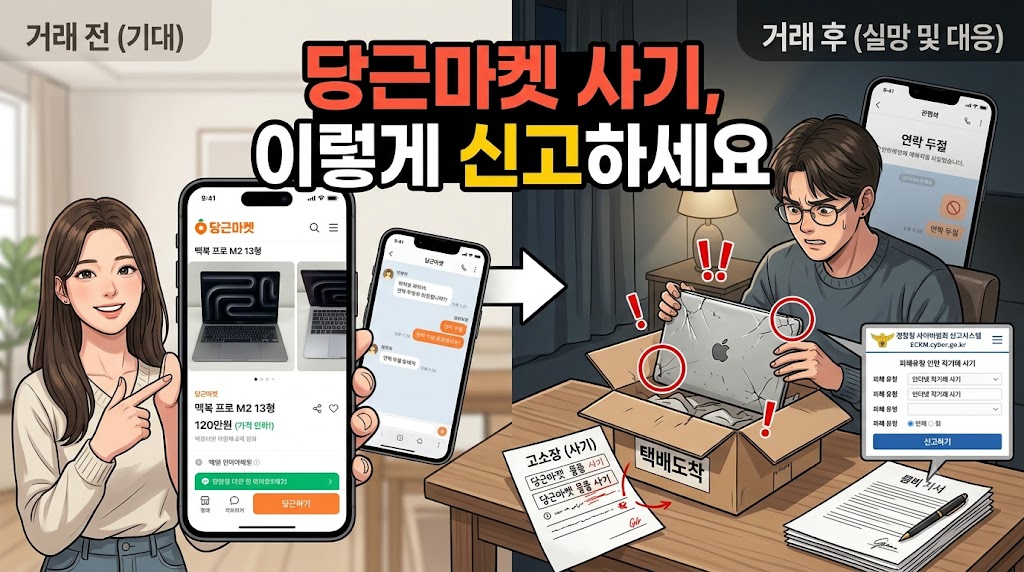 당근마켓 중고거래 사기 신고 방법 - 하자 은폐 판매자 사이버수사대 접수와 사기죄 처벌 기준 안내