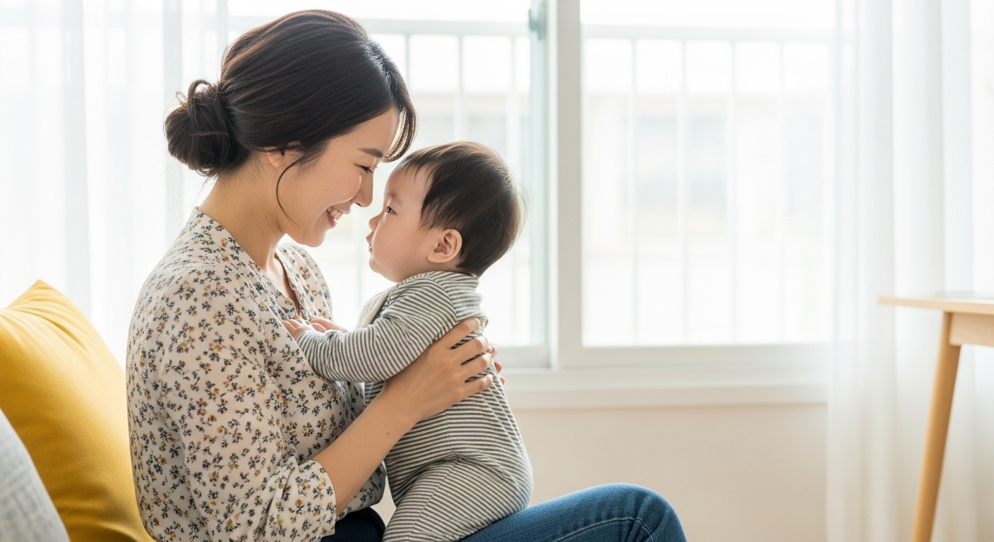 엄마랑 마주보는 아기 사진