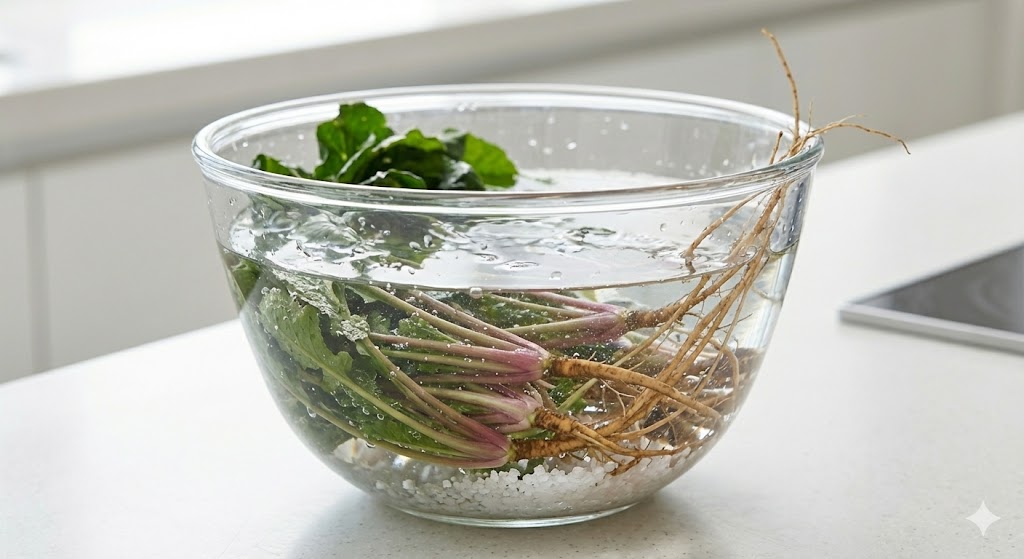 알칼로이드 성분의 쓴맛을 적절히 조절하여 소화액 분비를 촉진하고 식욕을 증진시키는 고들빼기 소금물 손질법