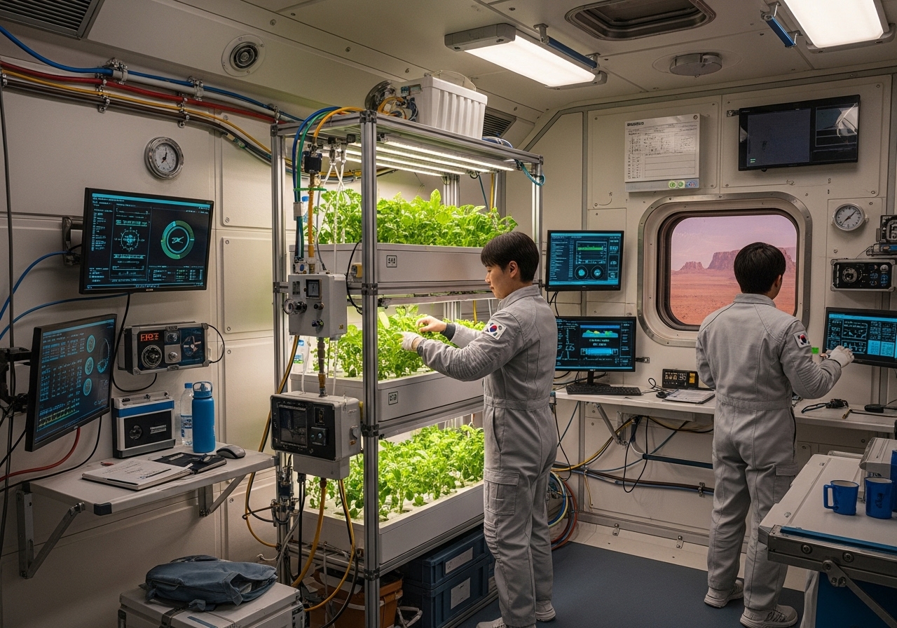 astronauts in casual uniforms conducting experiments