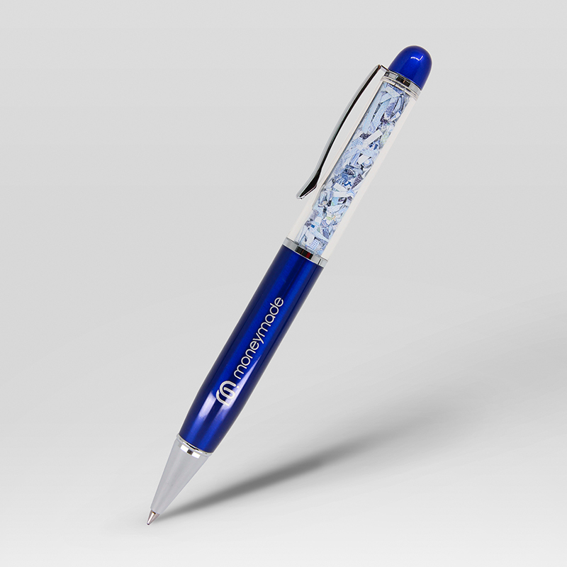 'moneymade' 로고가 각인된 '돈 볼펜' 사진