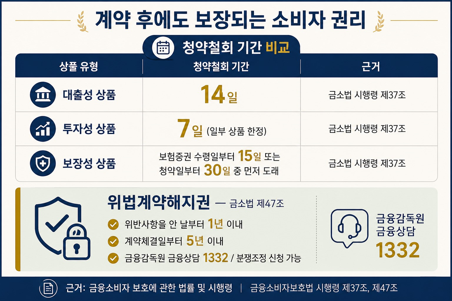 청약 철회 기간 비교표