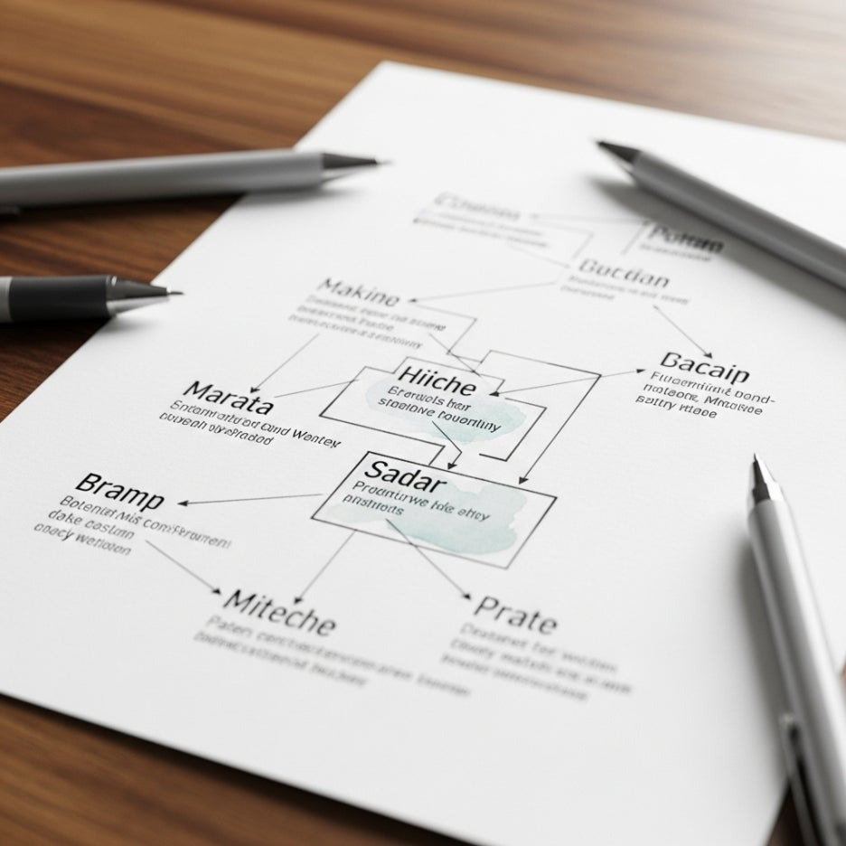 책상 위에 그려진 인물 관계도 스케치