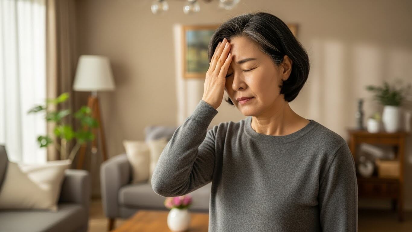 일상 생활 중 어지러움을 느끼는 모습