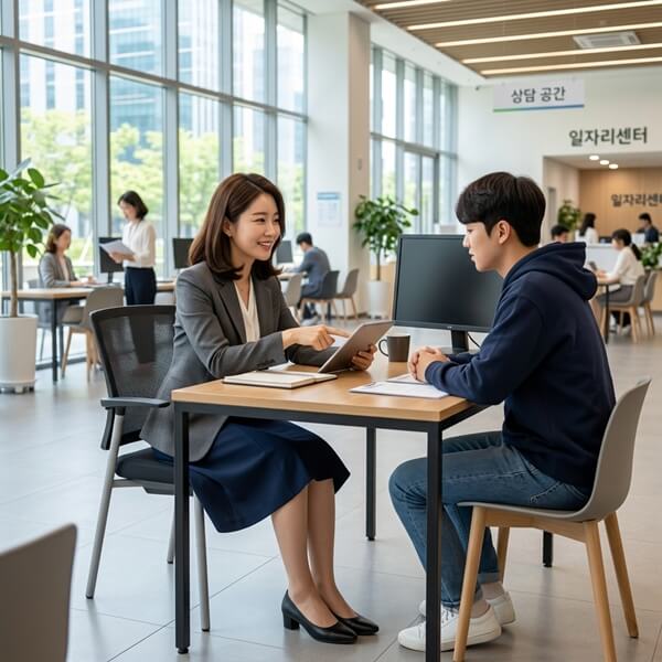 소상공인 고용유지지원금 관련하여 상담을 하고 있는 모습