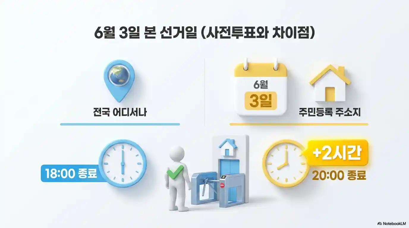 사전투표일과 본 선거일 일정 및 시간 비교