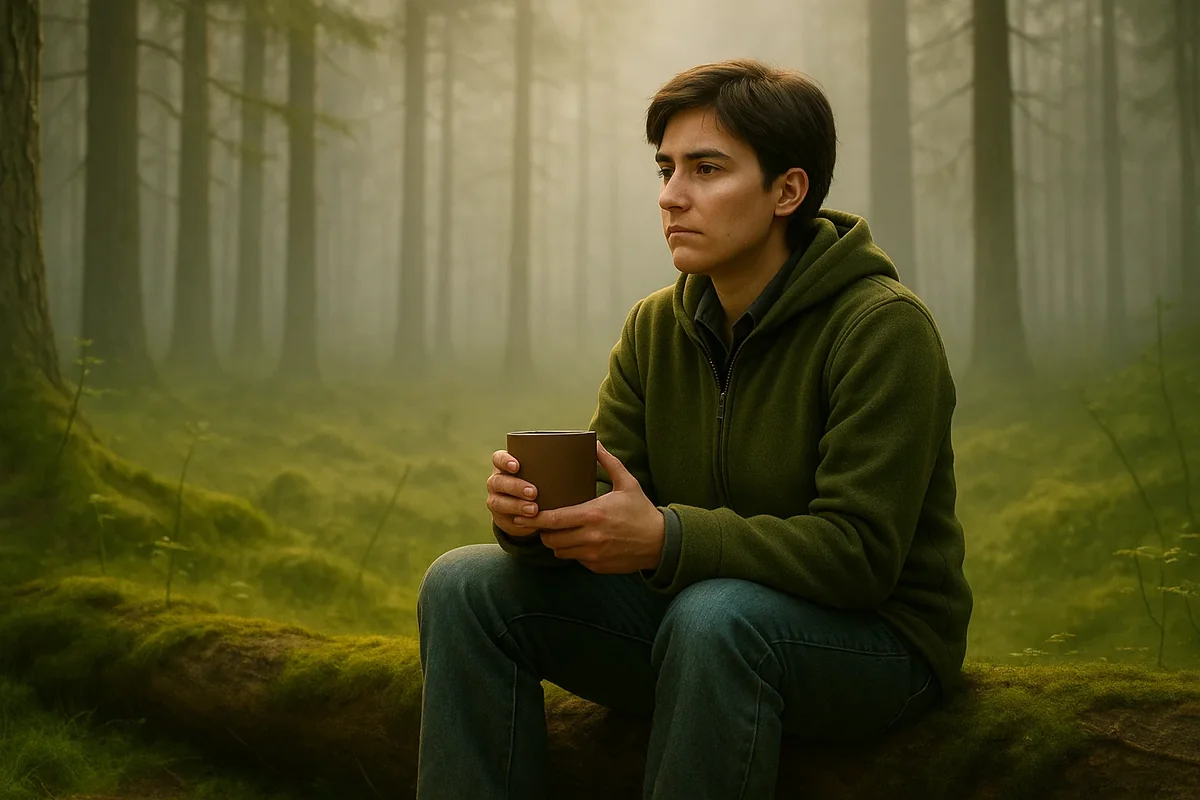 숲속에서 명상하며 휴식하는 사람