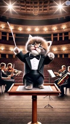 음악을-좋아하는-고양이가-검은-나비-넥타이를-하고-오케스트라를-지휘하는-모습