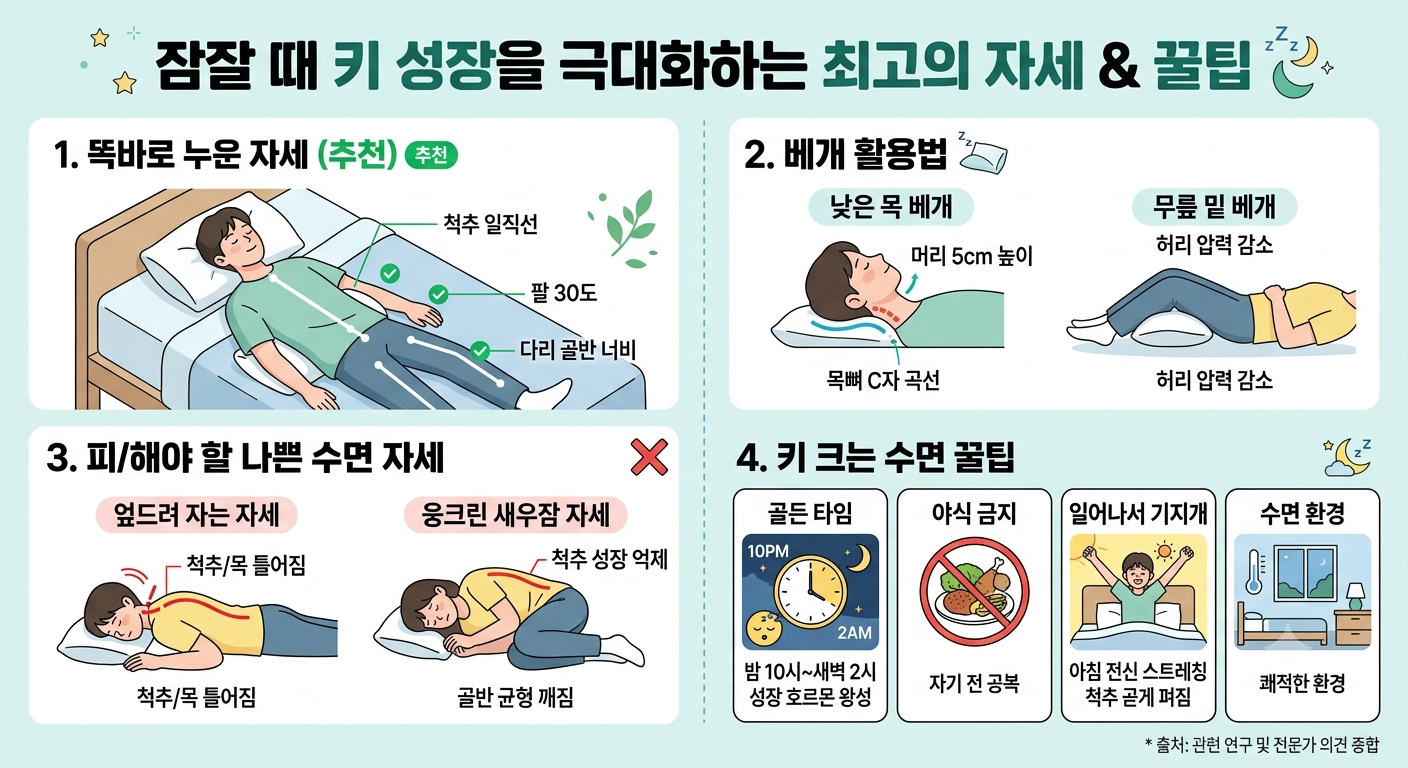 누워서 잘때 키가 크는 자세